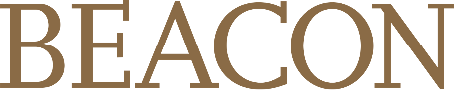 The image shows the word "BEACON" in a brown, elegant serif font against a transparent background.