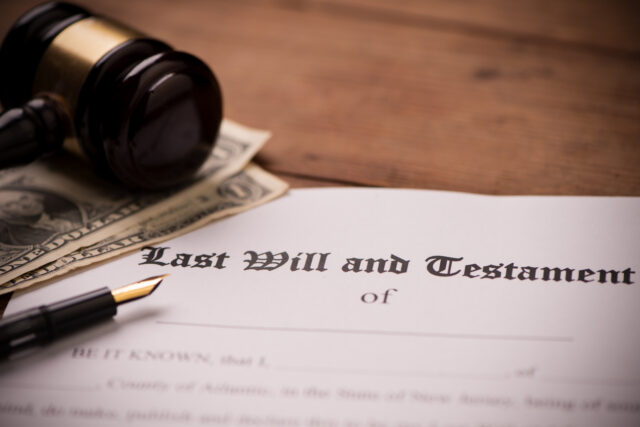 Last will and testament form with gavel