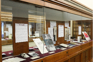 Exhibits case at Burns Library