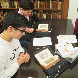 Students viewing Burns materials