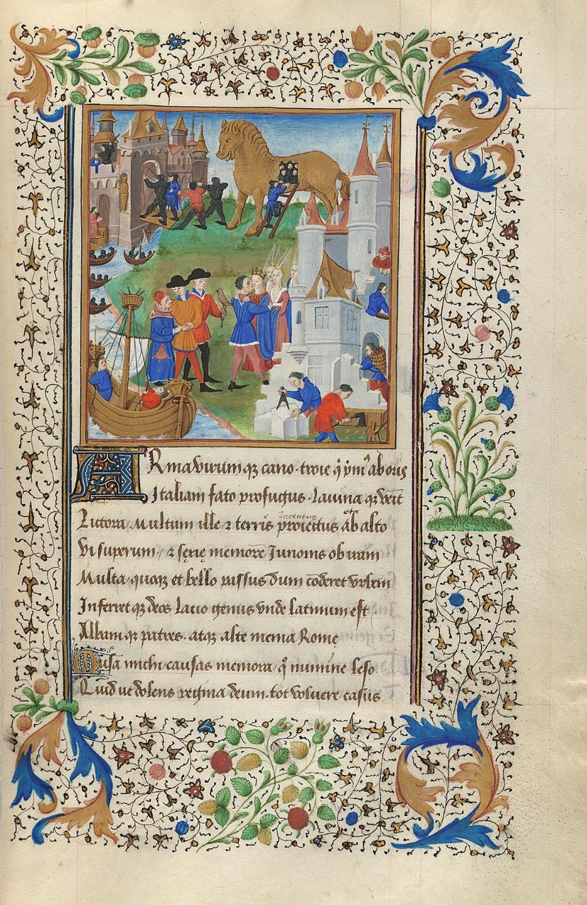 The Fall of Troy | F. 80r from Virgil’s Aeneid | Bourges, France, c. 1451–56 | Harvard University, Houghton Library, MS Richardson 38 The Fall of Troy | F. 80r from Virgil’s Aeneid | Bourges, France, c. 1451–56 | Harvard University, Houghton Library, MS Richardson 38
