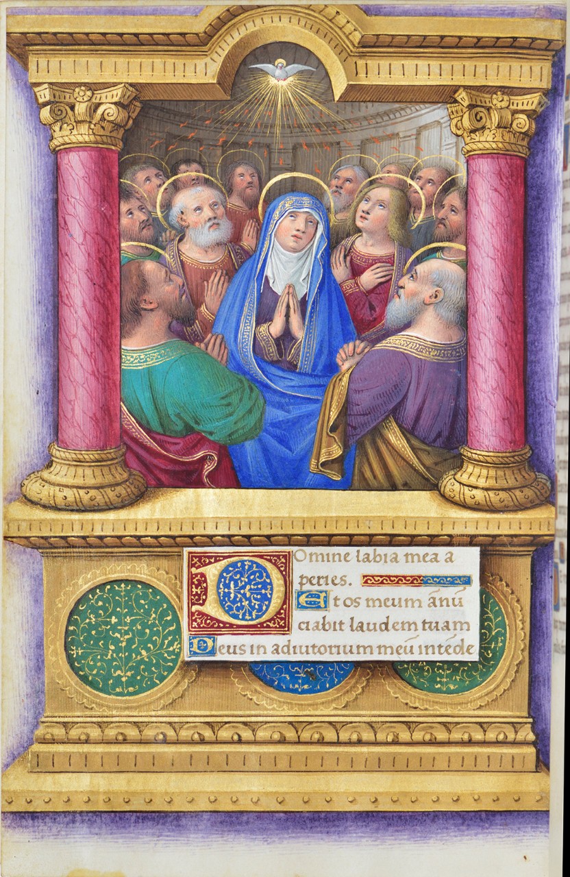 Pentecost | F. 121r from a book of hours | Jean Bourdichon (1457–1521, illuminator) | Tours, France, c. 1515–20 | Isabella Stewart Gardner Museum, 6.T.1 Pentecost | F. 121r from a book of hours | Jean Bourdichon (1457–1521, illuminator) | Tours, France, c. 1515–20 | Isabella Stewart Gardner Museum, 6.T.1