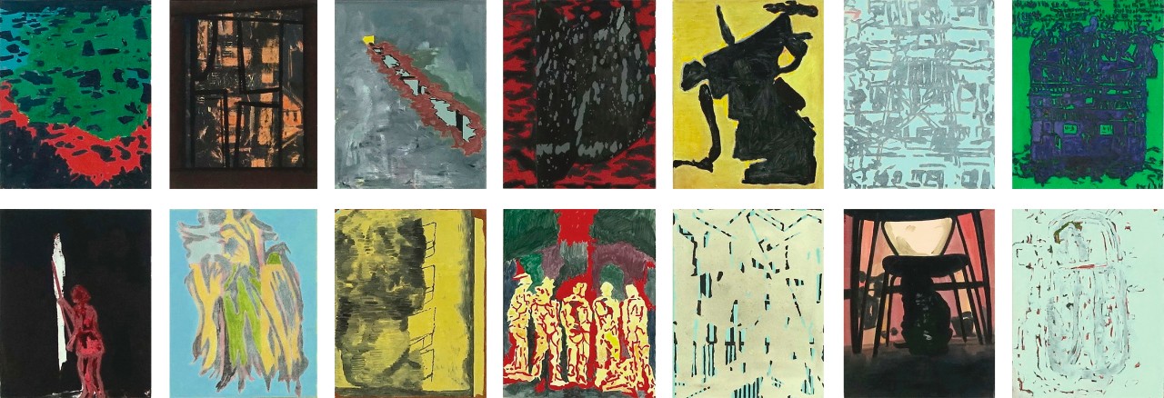 Not There, Not Here, 2009–18, mixed media on canvas or linen, 20 x 16 in. (each) © Hartmut Austenv1 Not There, Not Here, 2009–18, mixed media on canvas or linen, 20 x 16 in. (each) © Hartmut Austenv1