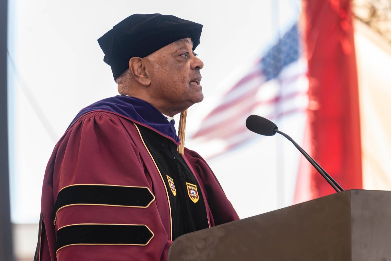 Archbishop of Atlanta Wilton D. Gregory, honorary degree recipient and this year's Commencement speaker, addresses the Class of 2018. Archbishop of Atlanta Wilton D. Gregory, honorary degree recipient and this year's Commencement speaker, addresses the Class of 2018.