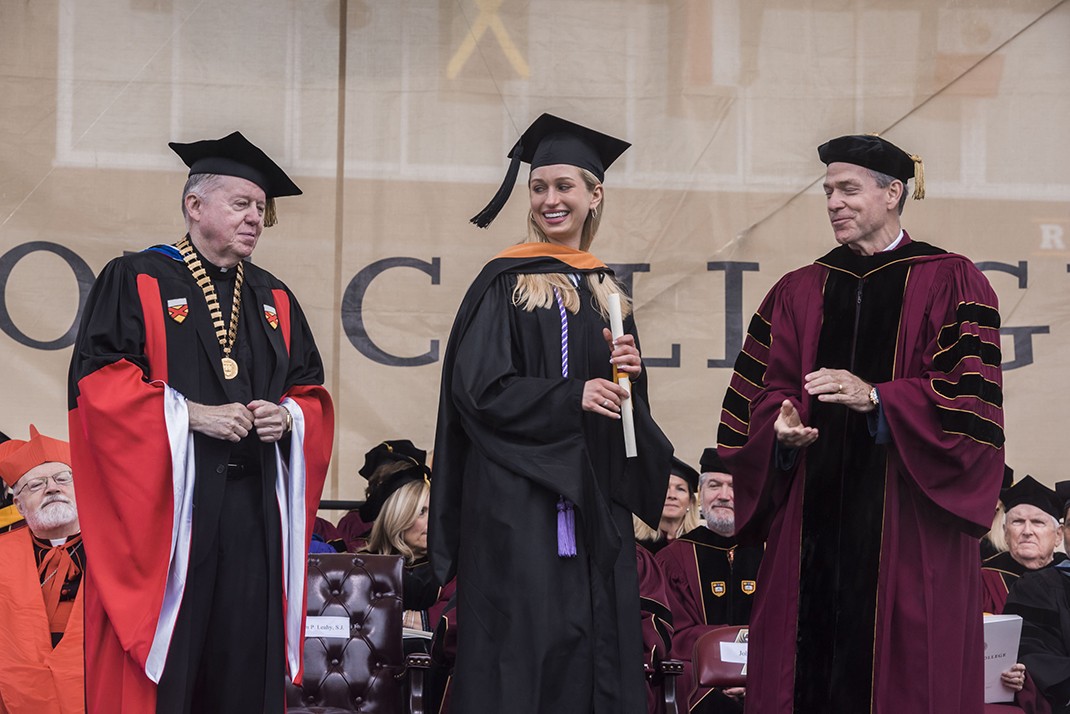 Student degree presentation at Boston College Commencement. Student degree presentation at Boston College Commencement.