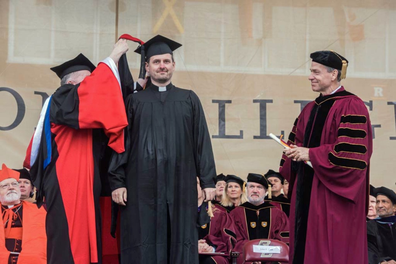 Student degree presentation at Boston College Commencement. Student degree presentation at Boston College Commencement.