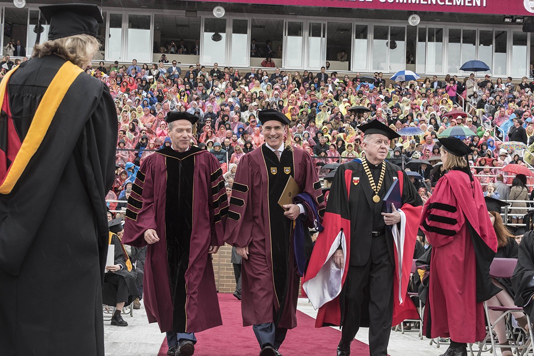 BC Board of Trustees chair John F. Fish and University President William P. Leahy, S.J., flank this year's Commencement speaker, U.S. Senator Bob Casey (D-Pa.) BC Board of Trustees chair John F. Fish and University President William P. Leahy, S.J., flank this year's Commencement speaker, U.S. Senator Bob Casey (D-Pa.)