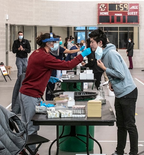 A student getting a COVID test