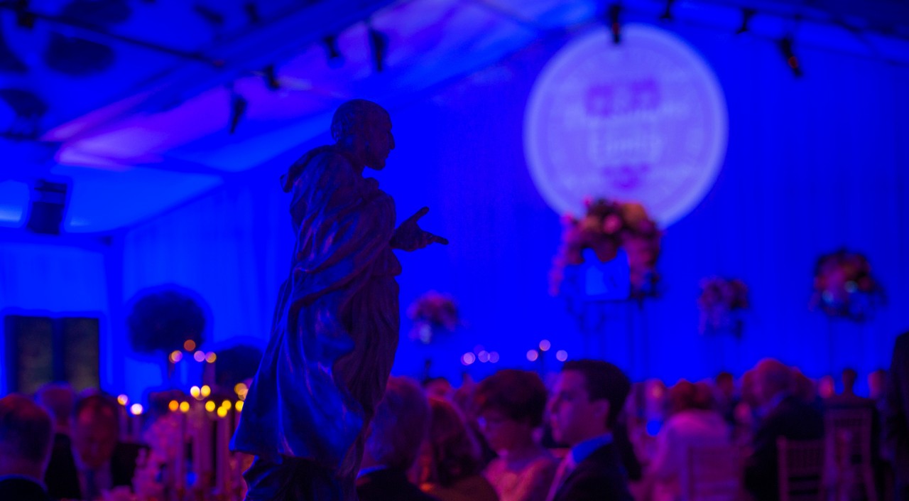 A statue of Society of Jesus founder St. Ignatius Loyola overlooked the gala venue. A statue of Society of Jesus founder St. Ignatius Loyola overlooked the gala venue.