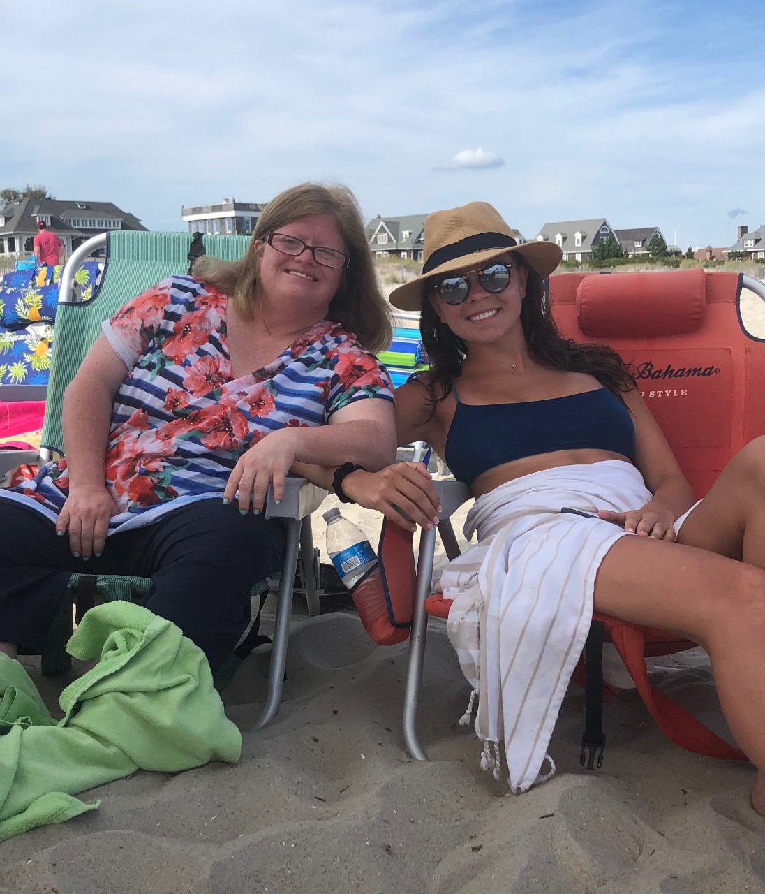 Two people sitting on the beach