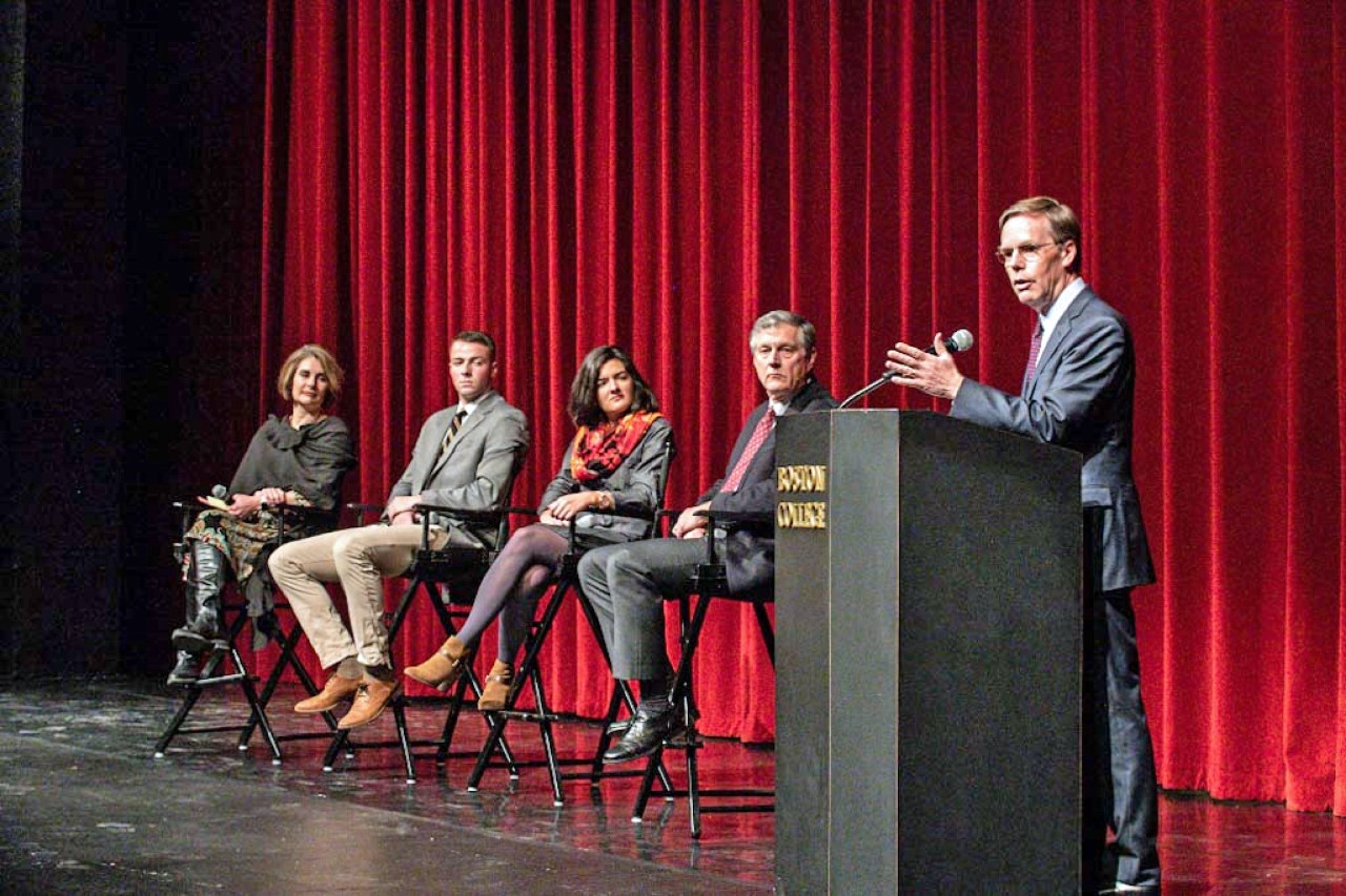 “This is a true crisis of trust in the leadership of the Church, of our own faith,” said moderator R. Nicholas Burns '78, Hon. '02. (Lee Pellegrini)