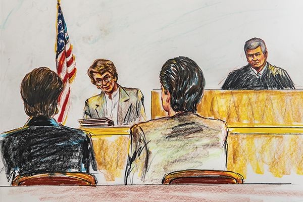 A courtroom sketch of Professor Ann Burgess’ testimony during the 1996 sentencing hearing of the confessed serial killer Henry Wallace