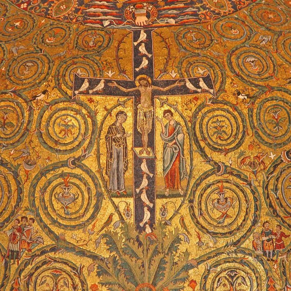 A Golden Painting with a scene of the Crucifixion