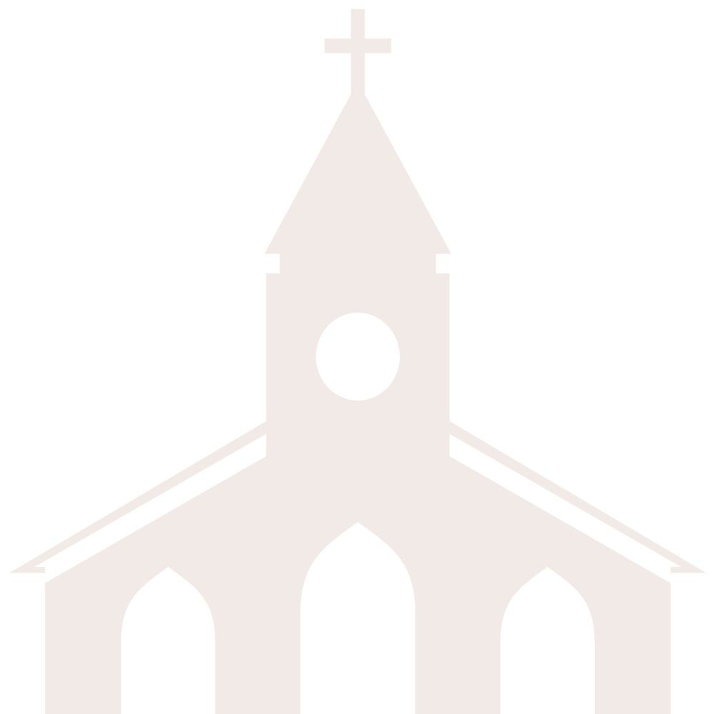 A graphic of a light pink church with a white background