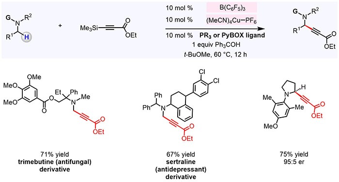 Direct Conversion of N-Alkylamines to N-Propargylamines through C–H Activation Promoted by Lewis Acid/Organocopper Catalysis: Application to Late-Stage Functionalization of Bioactive Molecules