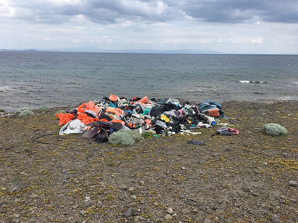Pile of belongings from refugees