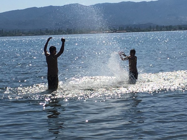 Splashing in the sea