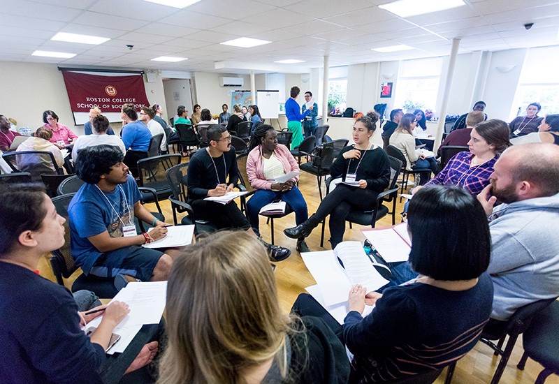 Students participate in Prof. Susan Tohn's exercises in facilitating “courageous classroom conversations.”