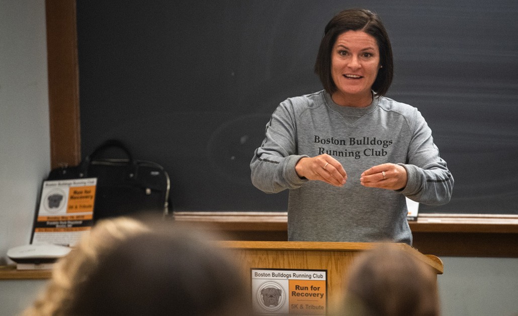 A member of Full Circle joins Mike Ferullo in Professor Kerry Mitchell's class.