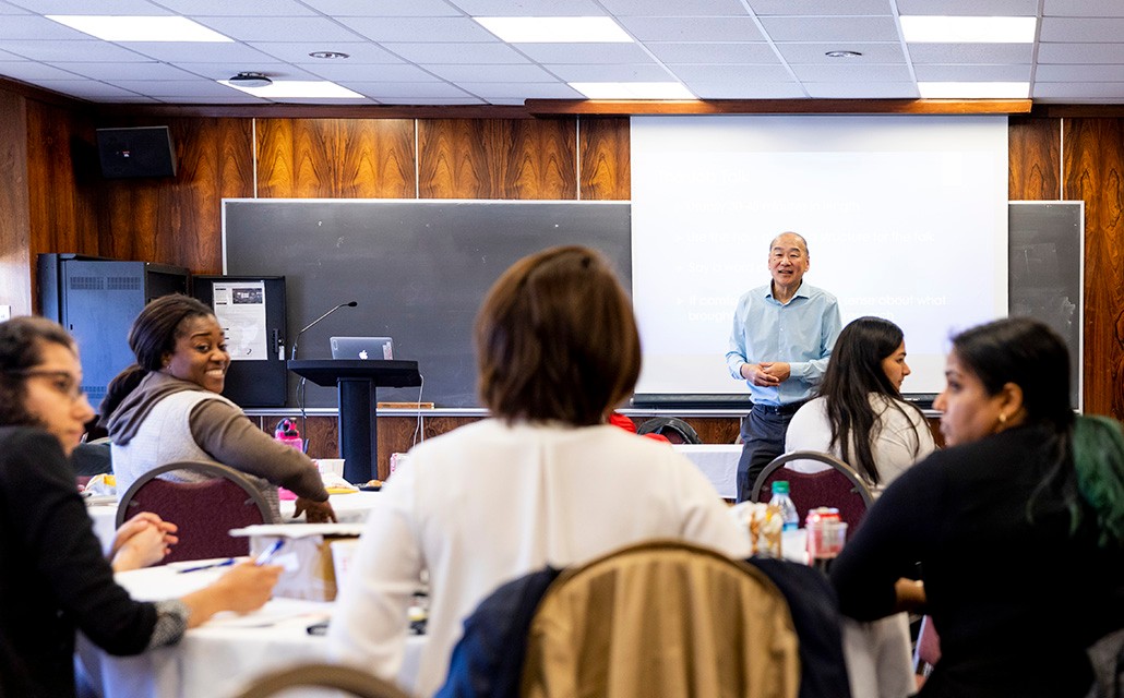 BCSSW Professor David Takeuchi, Dorothy Book Scholar and associate dean for research, presents about navigating the job application process.
