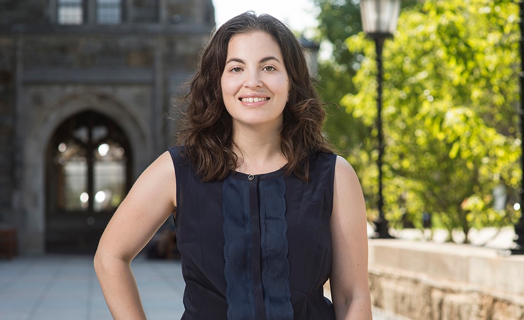 Erika Sabbath, an assistant professor in the School of Social Work, studies workplace stress.