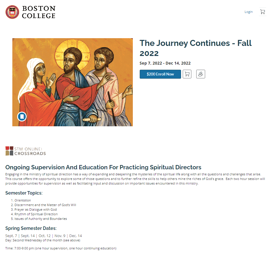 Canvas course registration page with the blue "Enroll Now" button next to the course image