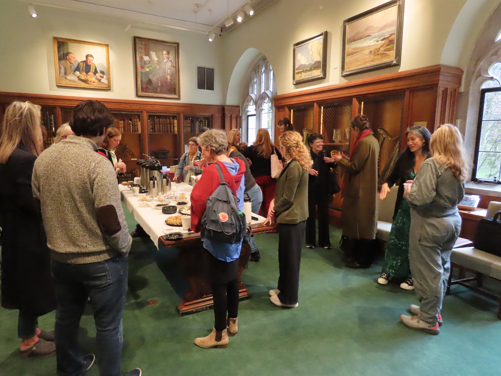 Group shot of the reception in Burns Library