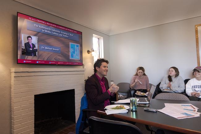 Michael Serazio begins his luncheon colloquium.