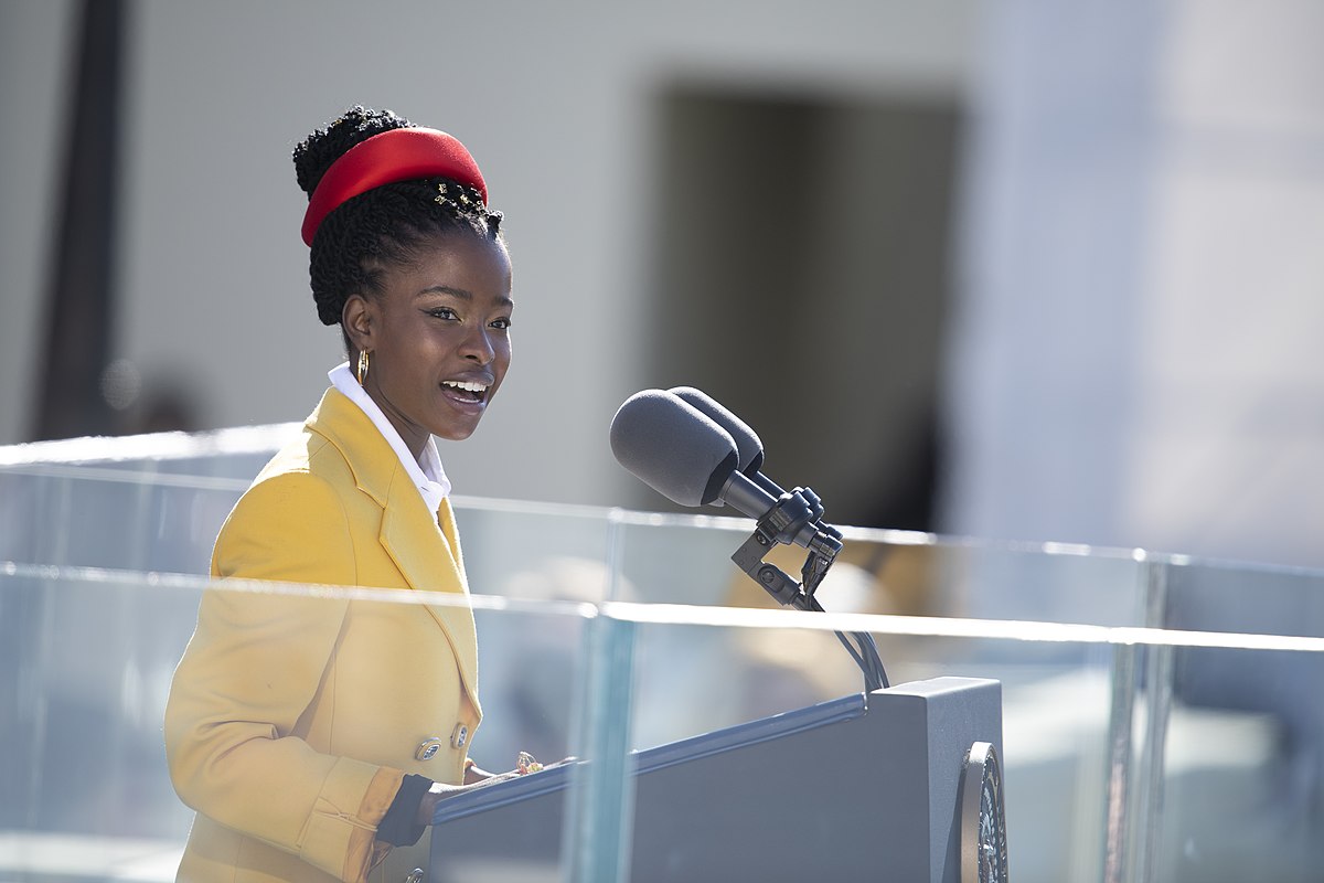 Amanda Gorman reciting "The Hill We Climb" poem at the 2021 Biden inauguration