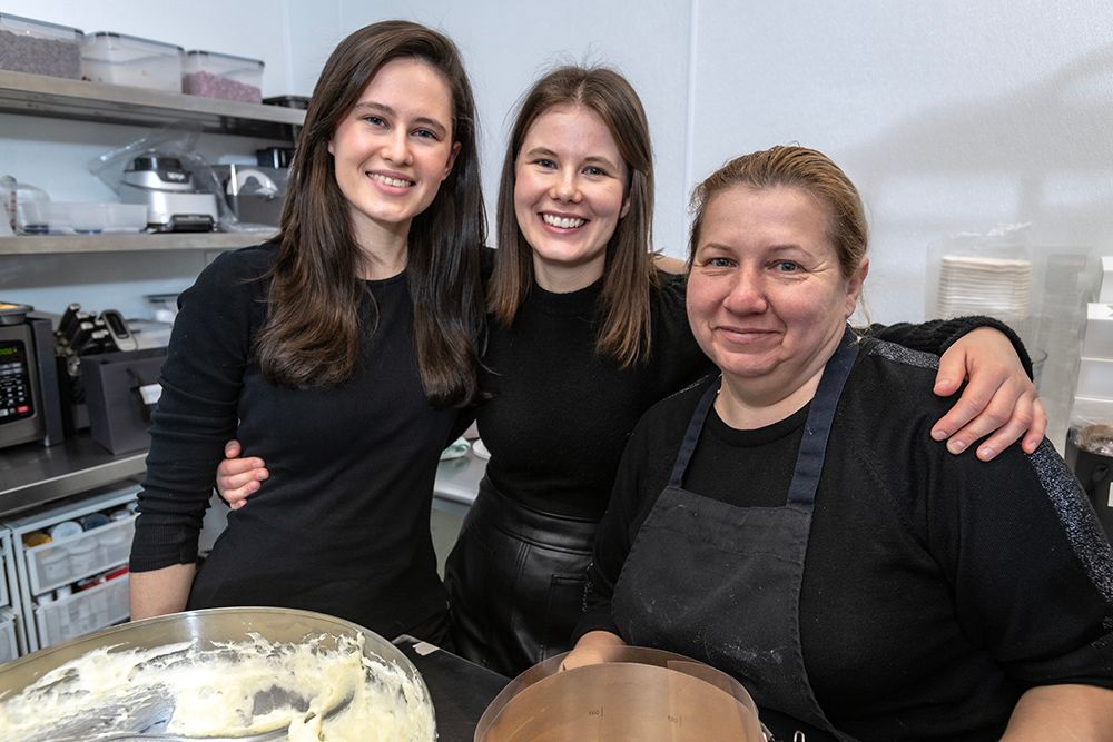 Three women in a kitchen