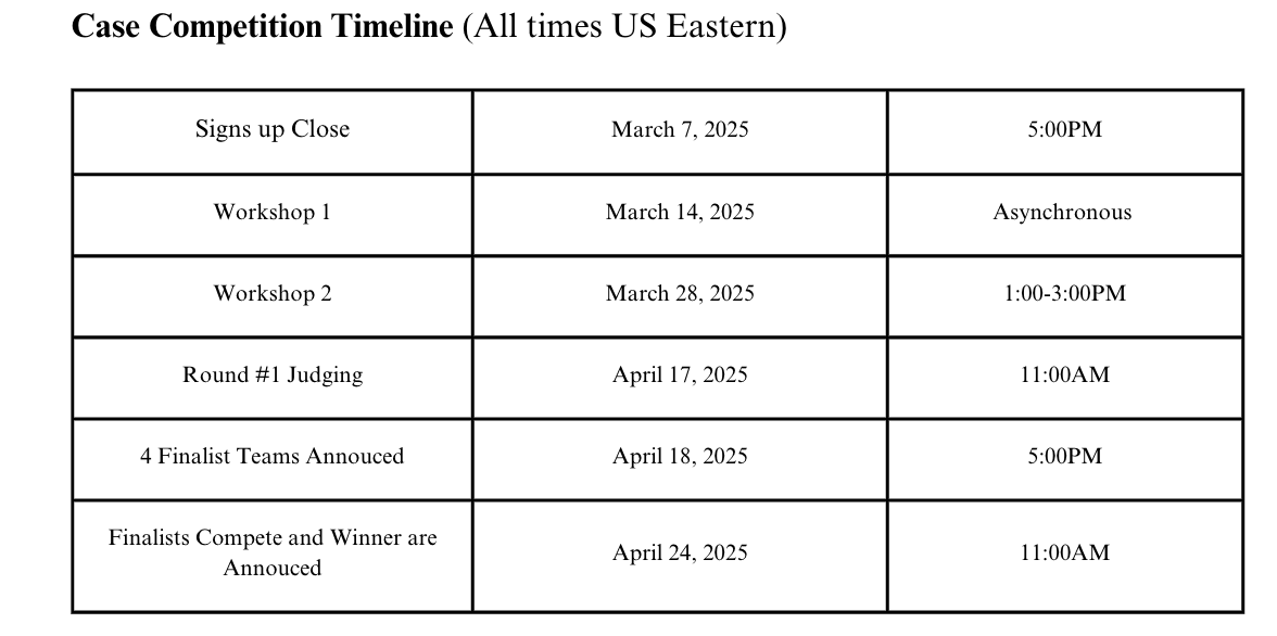 Case Competition Schedule