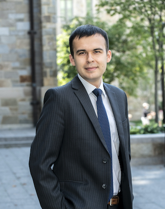 Dmitry Mitrofanov, newly appointed Assist. Prof. in Operations Management (CSOM) photographed in inside and outside Fulton Hall for CSOM web use and a future issue of Welcome Additions in Chronicle.