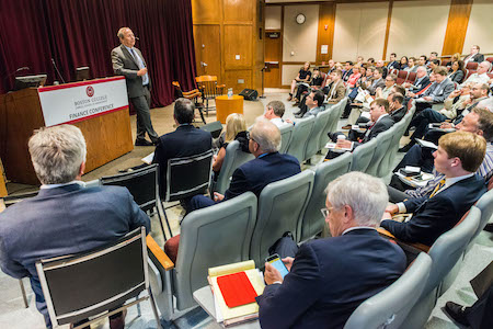 Lawrence Summers speaks to an audience at the 11th Annual Finance Conference 