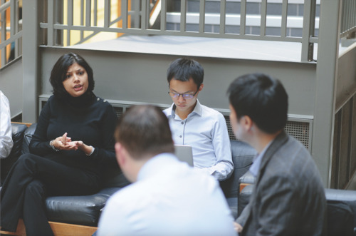 MBA students in the lobby of Fulton