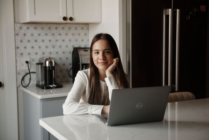 Tea Qatipi in her home office