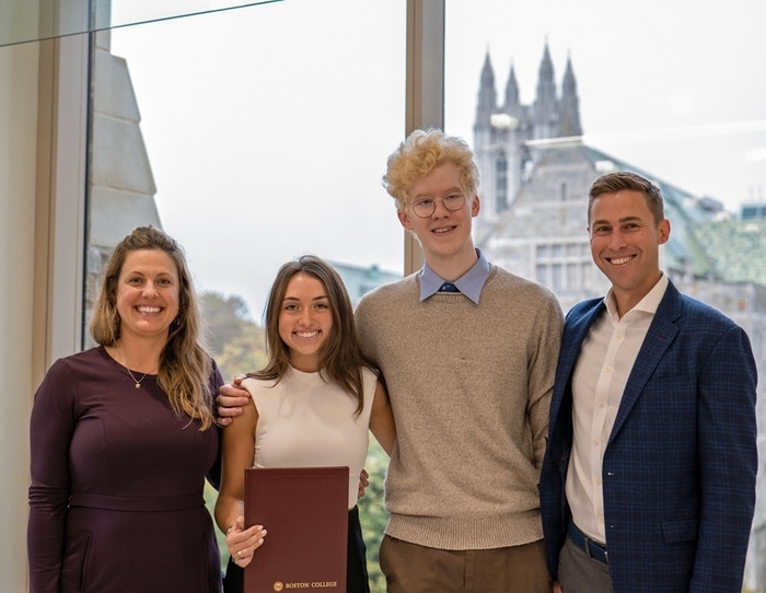 Jennifer Castro '26 accepting the BC Strong Scholarship