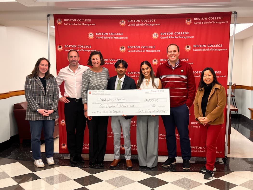 Carroll School students Aradya Garg '27 and Sophia Salamy '27 won first place in the 2024 Walter H. Klein Business Ethics Case Competition.