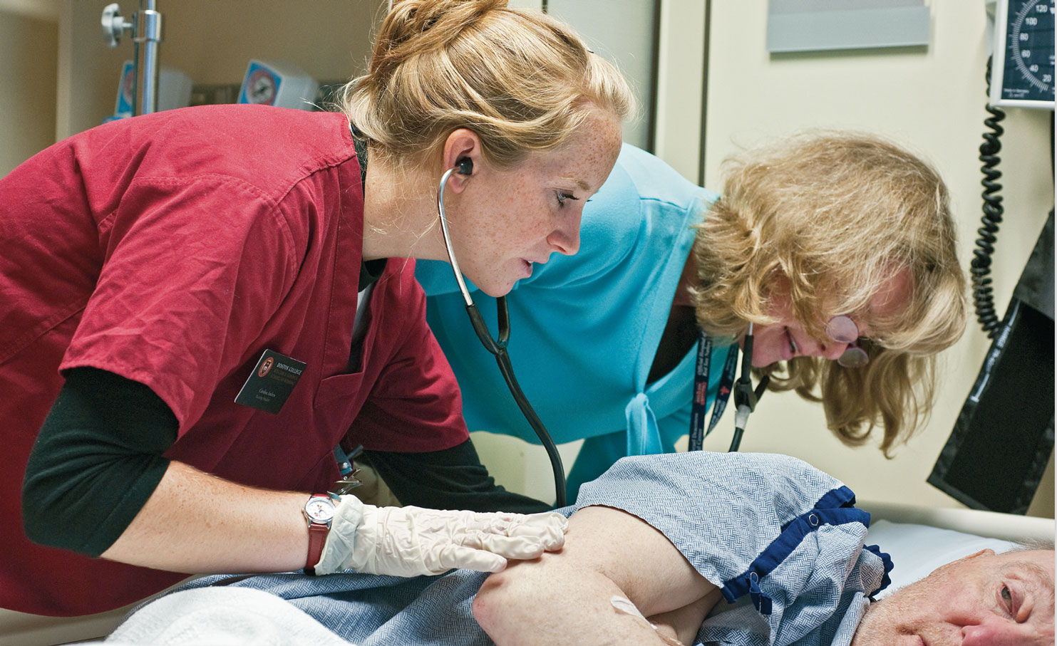 Undergraduate students and her clinical instructor at her placement site