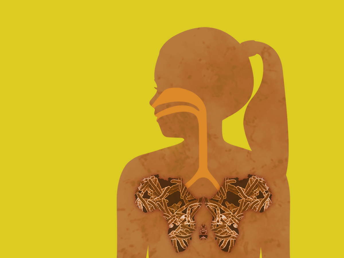 A young girl silhouetted with lungs shaped like Africa