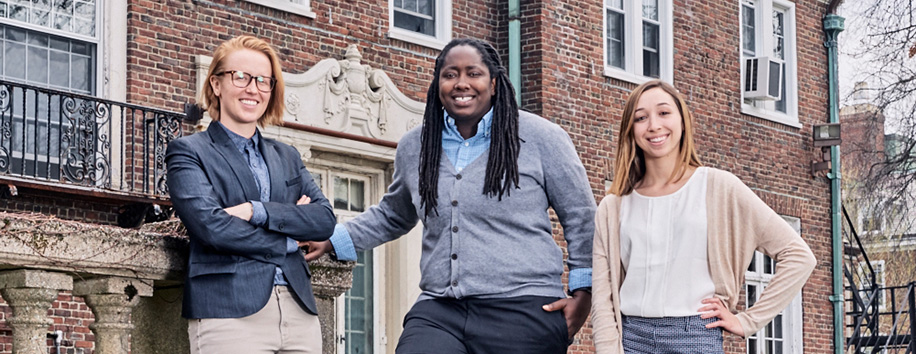 Thanithia Billings ’17 (center) served as editor-in-chief of the Boston College Law Review when the subject-matter journals such as the Journal of Law and Social Justice were consolidated into the main review. Here, she passes the baton to her successors, KG Gasseling (left) and Caitlin Toto (right).