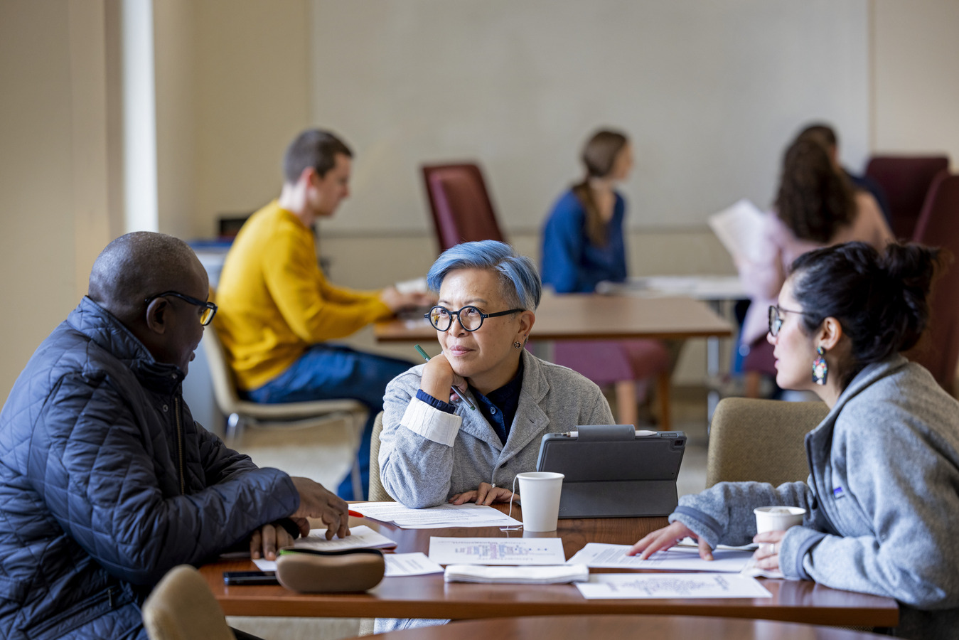 June 5, 2023 -- Chris Glass, professor of the practice at Boston College's Lynch School of Education and Human Development, and Alex Vasquez, adjunct, giving a program welcome and overview to the three-year Education Doctorate (Ed.D.) cohort in 245 Beacon.