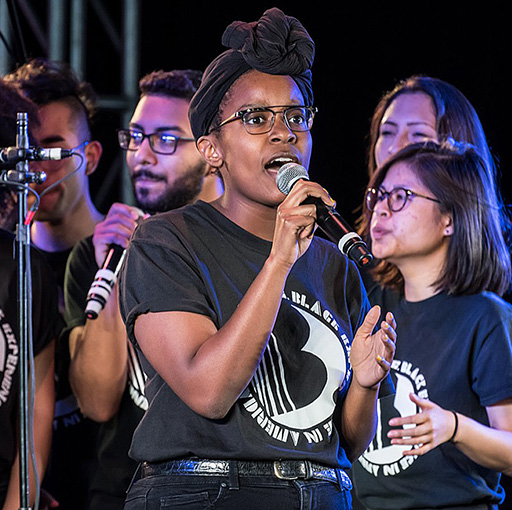 A student singing