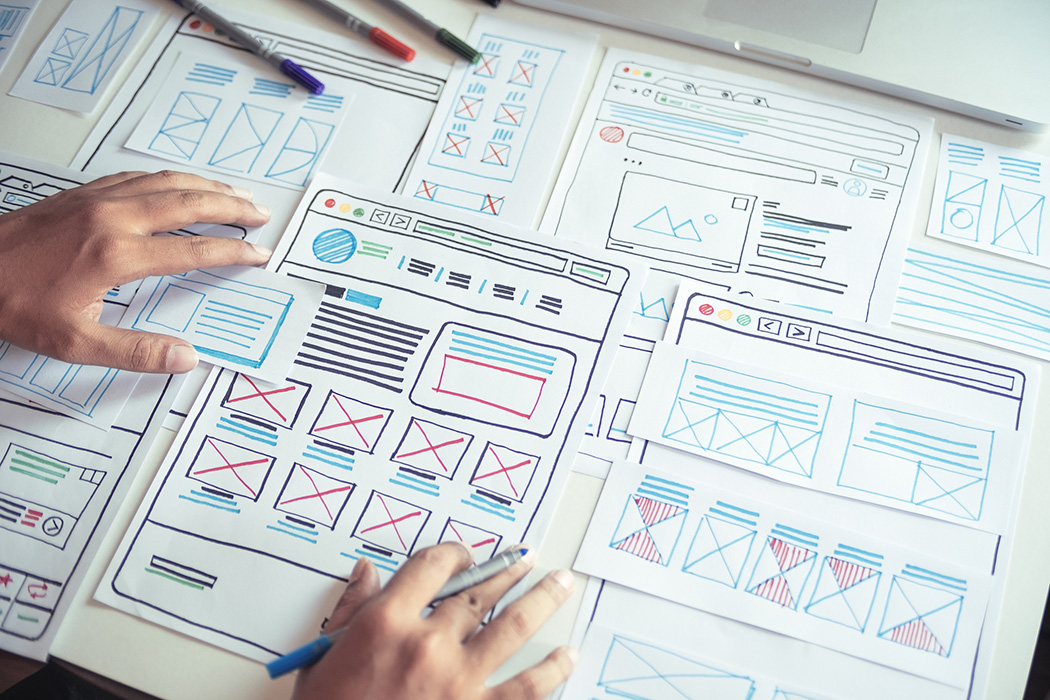 1206638576 Website designer Creative planning application developer development draft sketch drawing template layout prototype framework wireframe design studio . User experience concept .