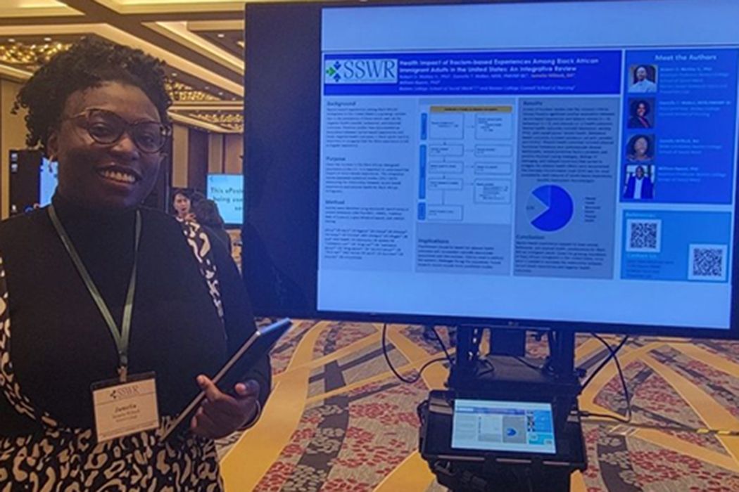 Jamelia Willock presents her research at the 2024 Society for Social Work and Research conference.
