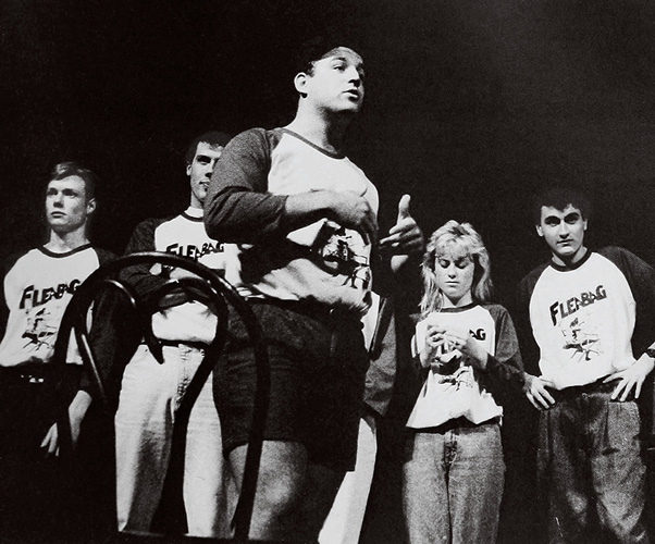 Black and white photograph of Fleabaggers on stage