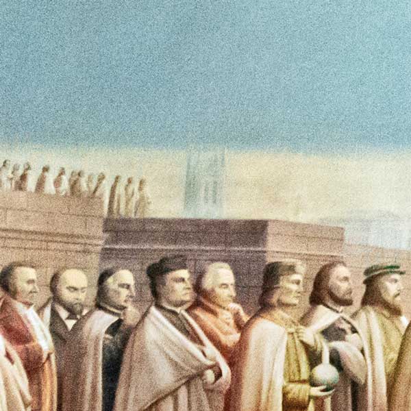 Detail of Gasson Tower in the distant background of the mural