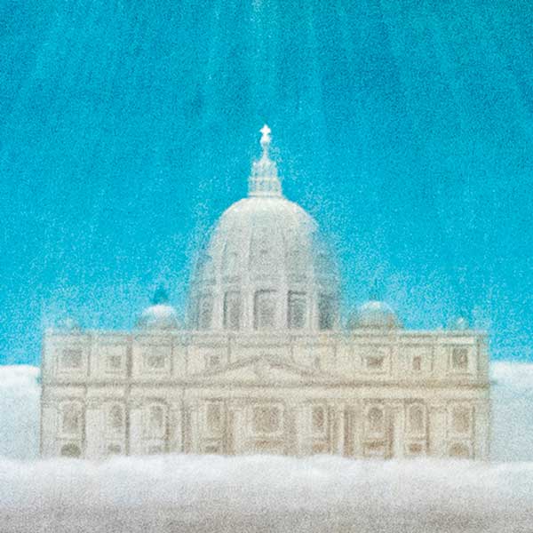 Detail of Gasson Tower in the distant background of the mural