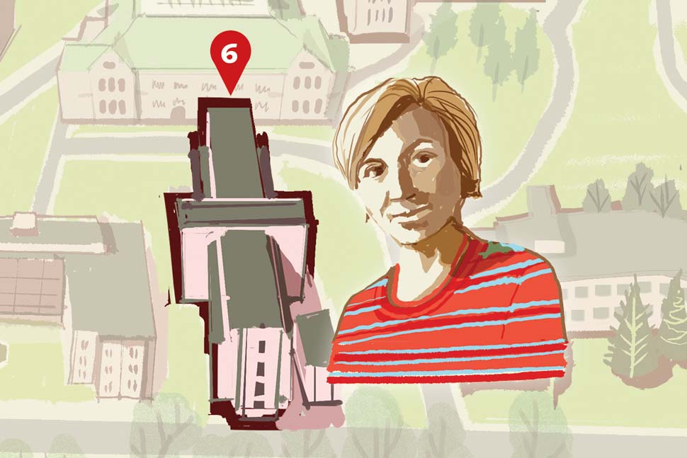Illustration of Jane Moosbruker and McGuinn Hall