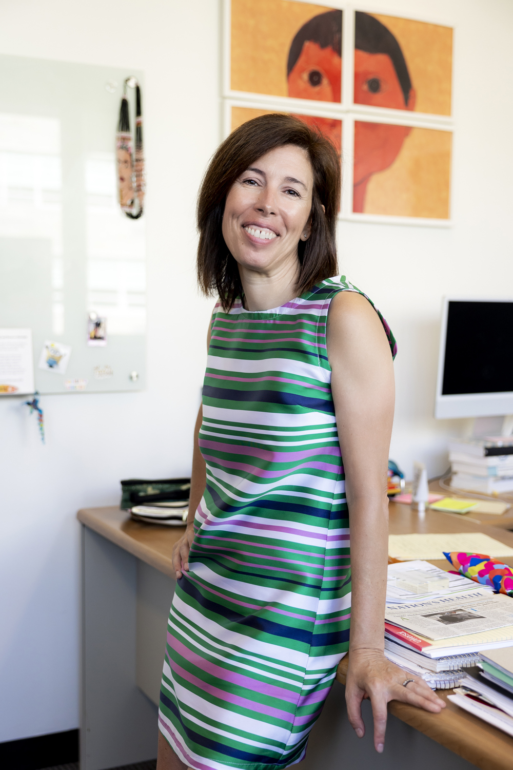 August 22, 2023 -- RocÃo Calvo, Boston College School of Social Work Professor, and Founder/Director of Latinx Leadership Initiative (LLI), photographed in her McGuinn Hall office.