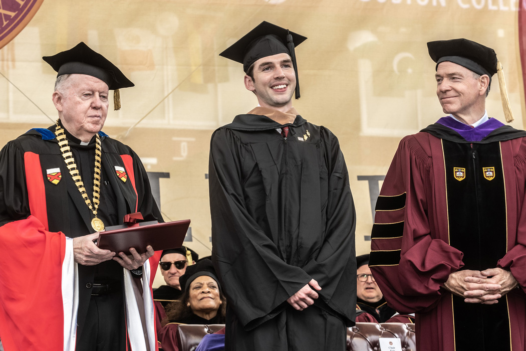 Coverage of Commencement 2024 stage work.
Francis "Fran" Hodgens '24 (CSOM), winner of the Finnegan Award.